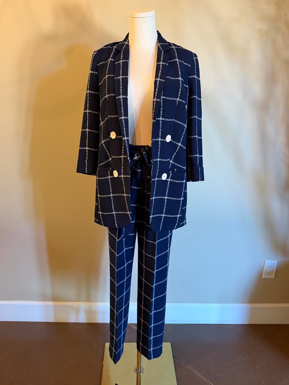 Express Navy Windowpane Blazer & Pants Suit